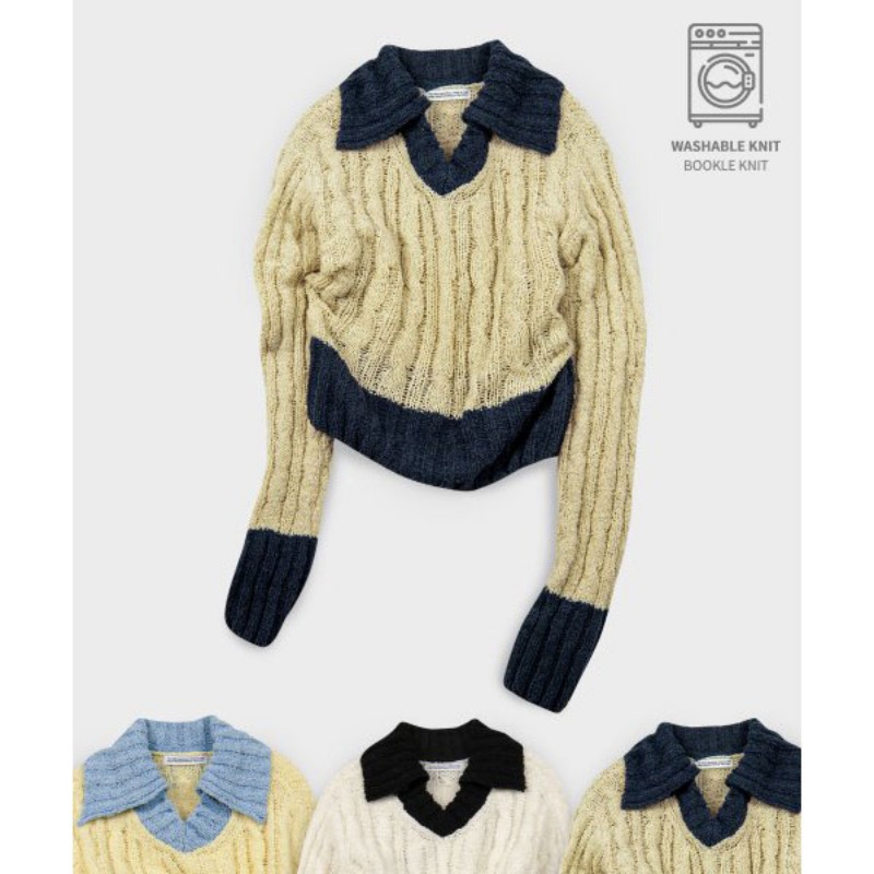 Place Studio) Soft Bookle V-neck Cable Coloring Knit Pullover Sleeves (2COLOR)