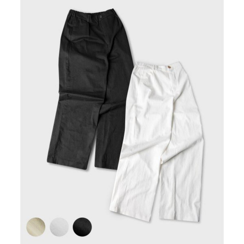 Black Moment) 999-2303 Linen Like Semi Wide One-Tuck Cotton Bendable Pants (3 COLOR)