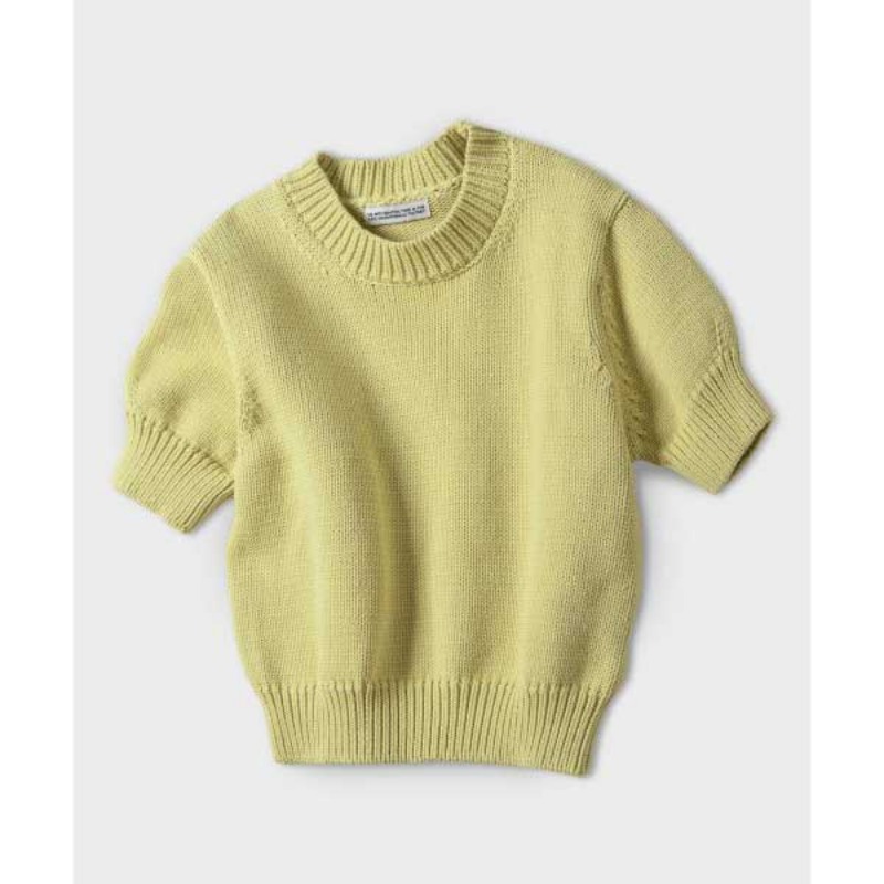 Place Studio) Place Studio) Soft Cool Touch Round Sleeve Puff Crop Short Sleeve Knit T-shirt (YELLOW)
