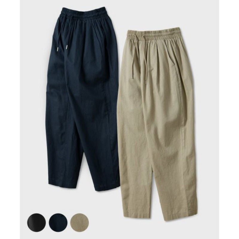 Black moment) 999-2023-12 Cool Linen Tapered Wide Pintuck Bendable Pants (2 COLOR)