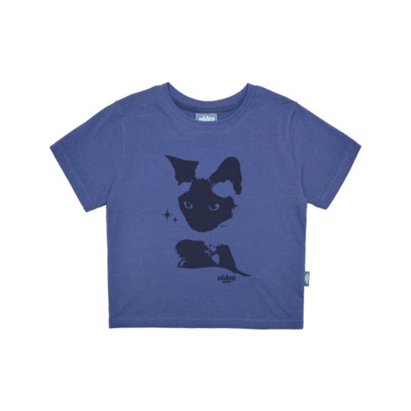 [Video ZAKI] 孤独的小猫 短身长 T恤 (紫色/蓝色)