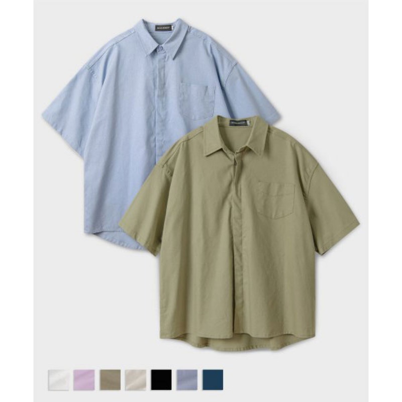 黑色) [WATERPROOP] 亚麻材质 基本款 长款 短袖 衬衫 夹克 (7COLOR)